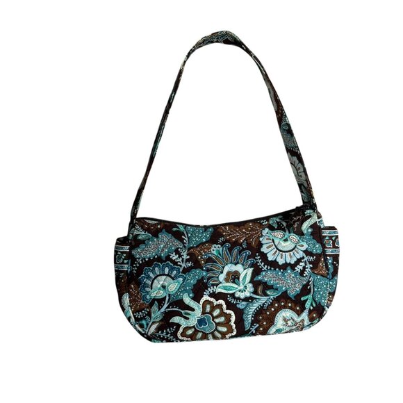 Vera Bradley Shoulder Bag Zipper Closure Blue Lagoon Floral Pattern Cotton - Picture 1 of 6